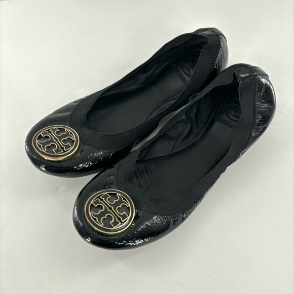 Tory Burch Caroline Black Patent Leather Ballet Flats Size 6.5 - Picture 2 of 9